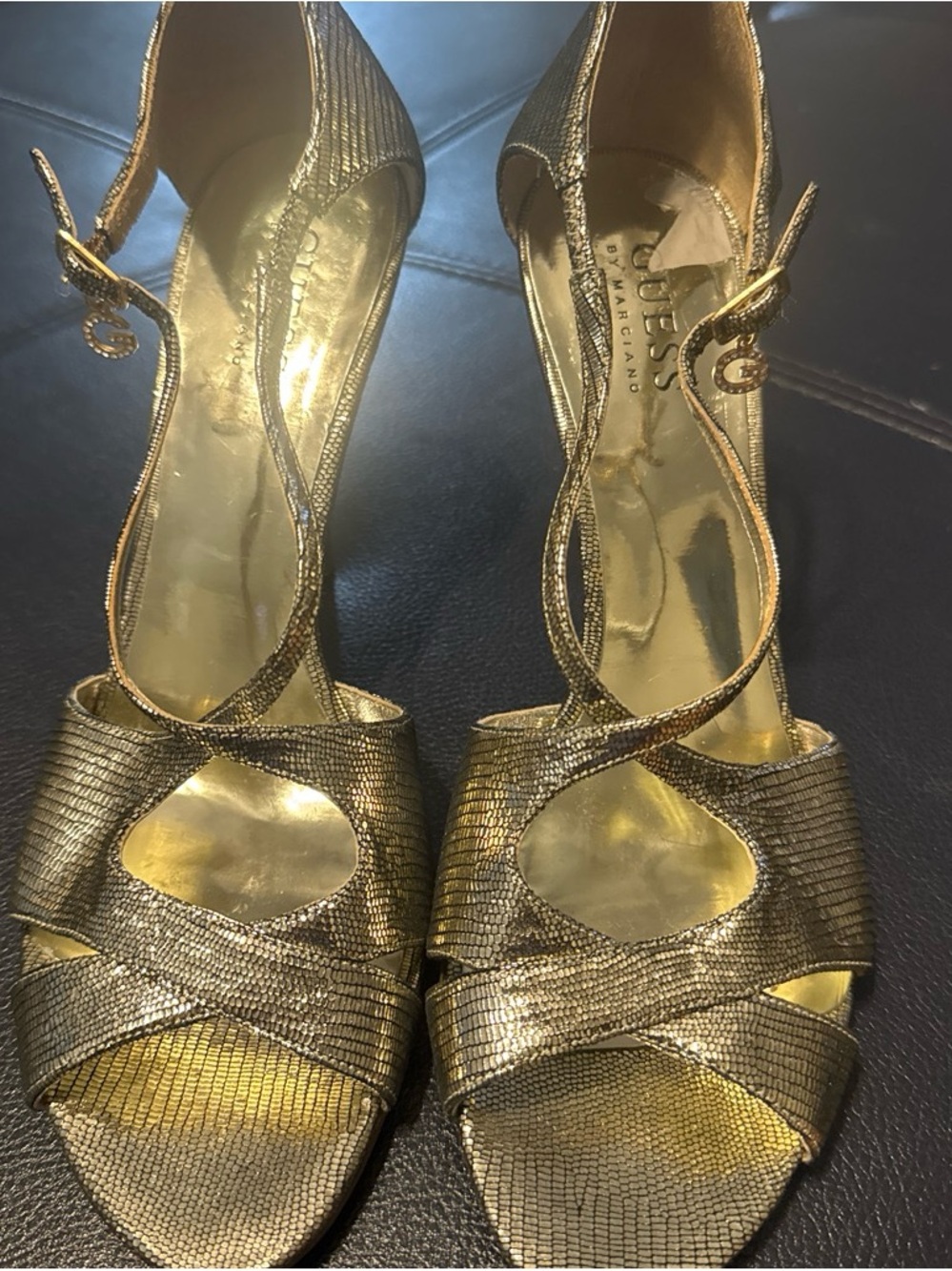 Guess by Marciano Gold Textured Strappy Heels